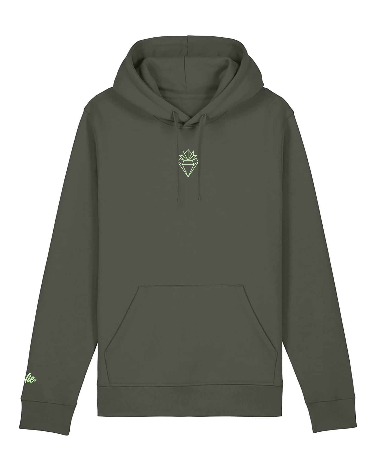 Lo-Lie Khakhi Hoodie w Fluor Lime Green Crowned Diamond